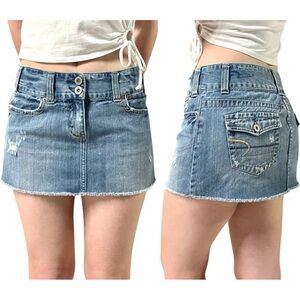 American Eagle | Vintage Y2K Blue Denim Mini Skirt with Flap Back Pockets
